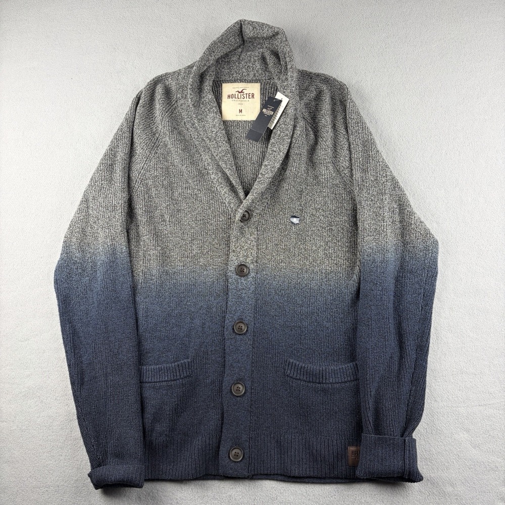 Hollister Shawl Collar Cardigan Sweater Ombre Gray Blue NWT Men's Medium